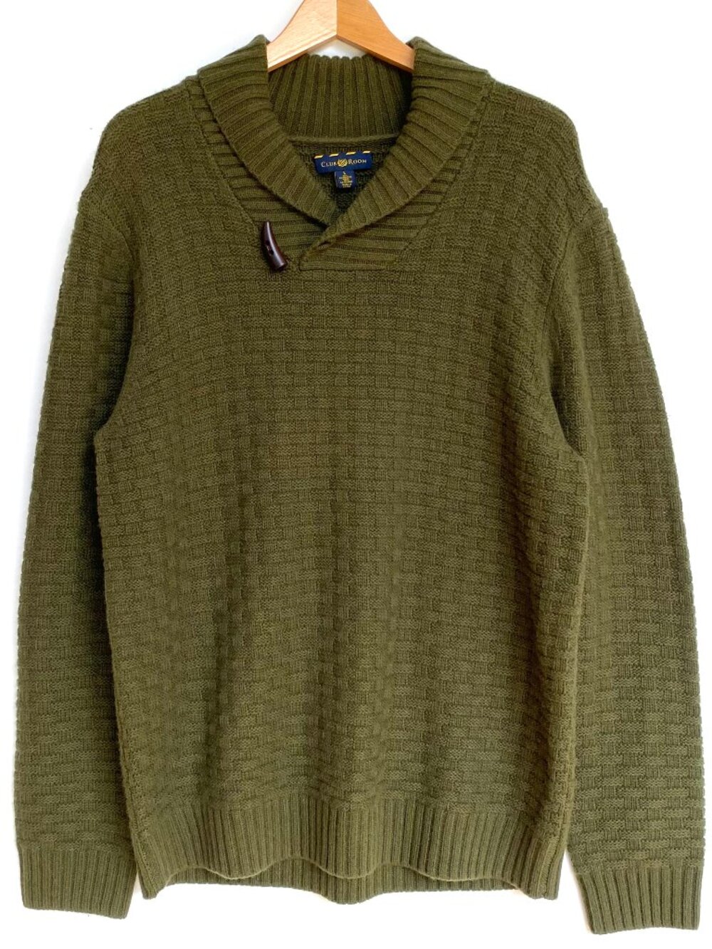Club Room Wool Cashmere Shawl Toggle Sweater Olive L